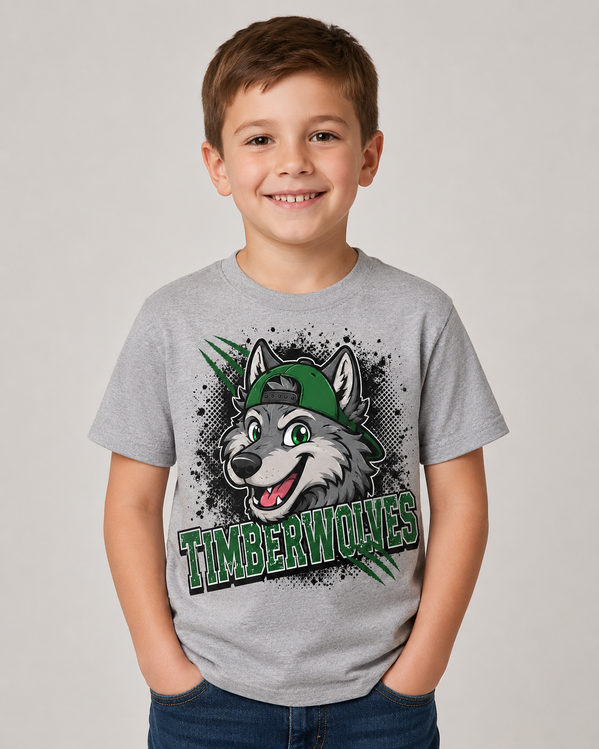 Cartoon Timberwolf with Cap