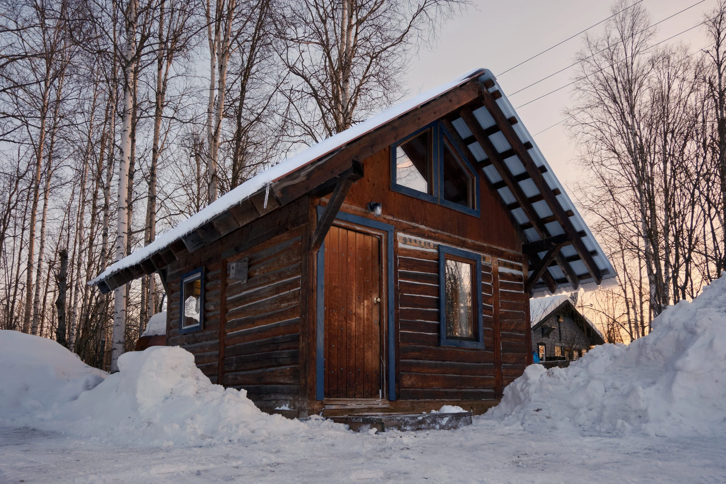 Exterior of the Mannix Cabin in Winter
