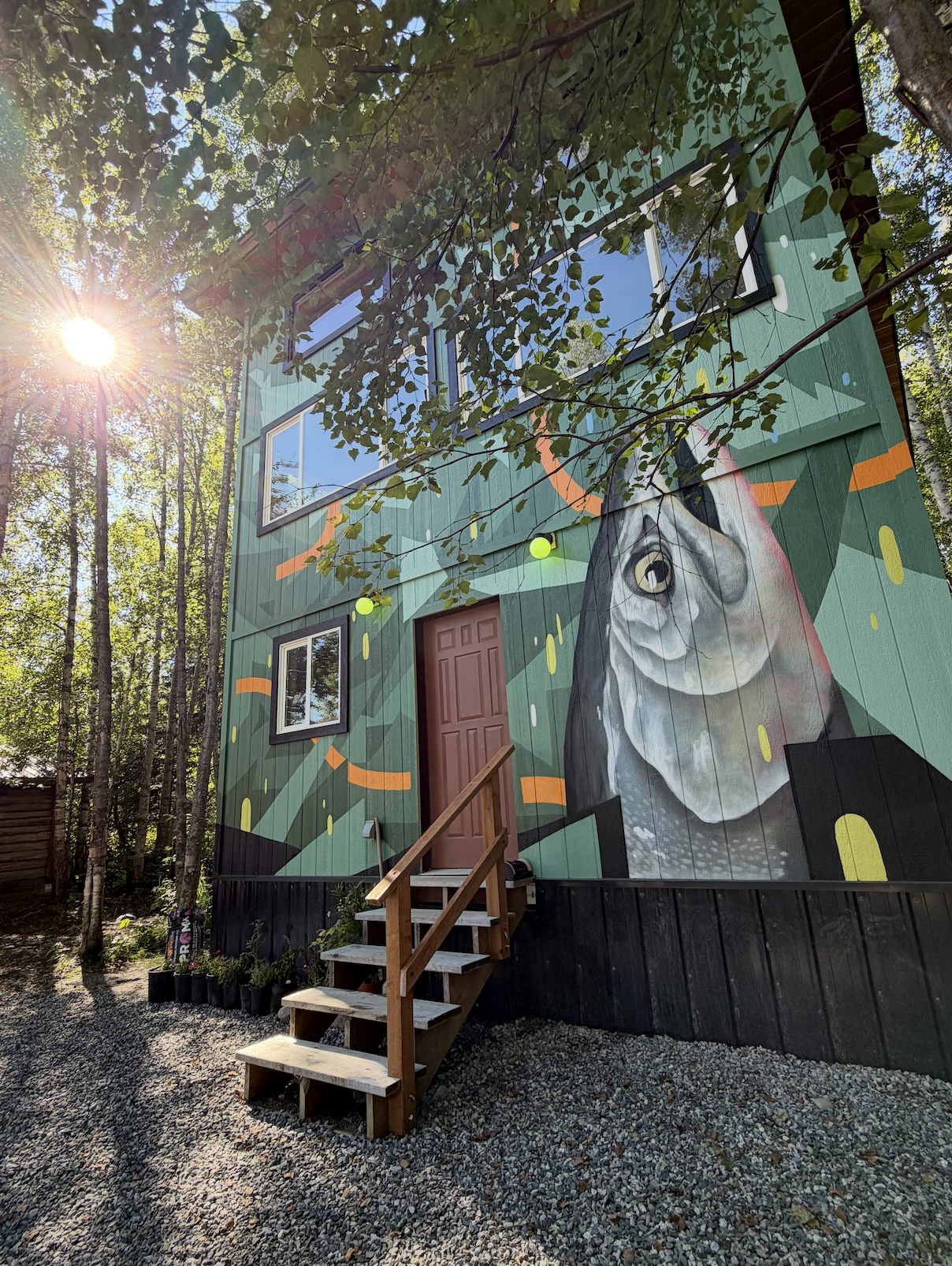 Shared bathhouse exterior in Summer