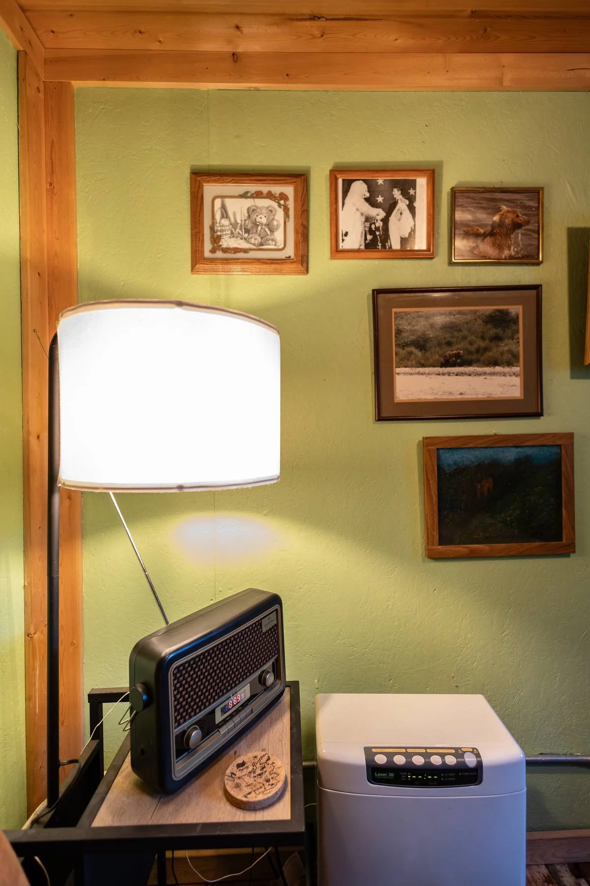 Caribou Cabin radio and bear art