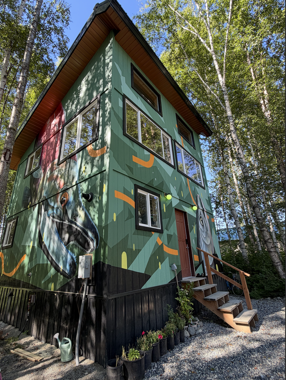 Shared bathhouse exterior in Summer