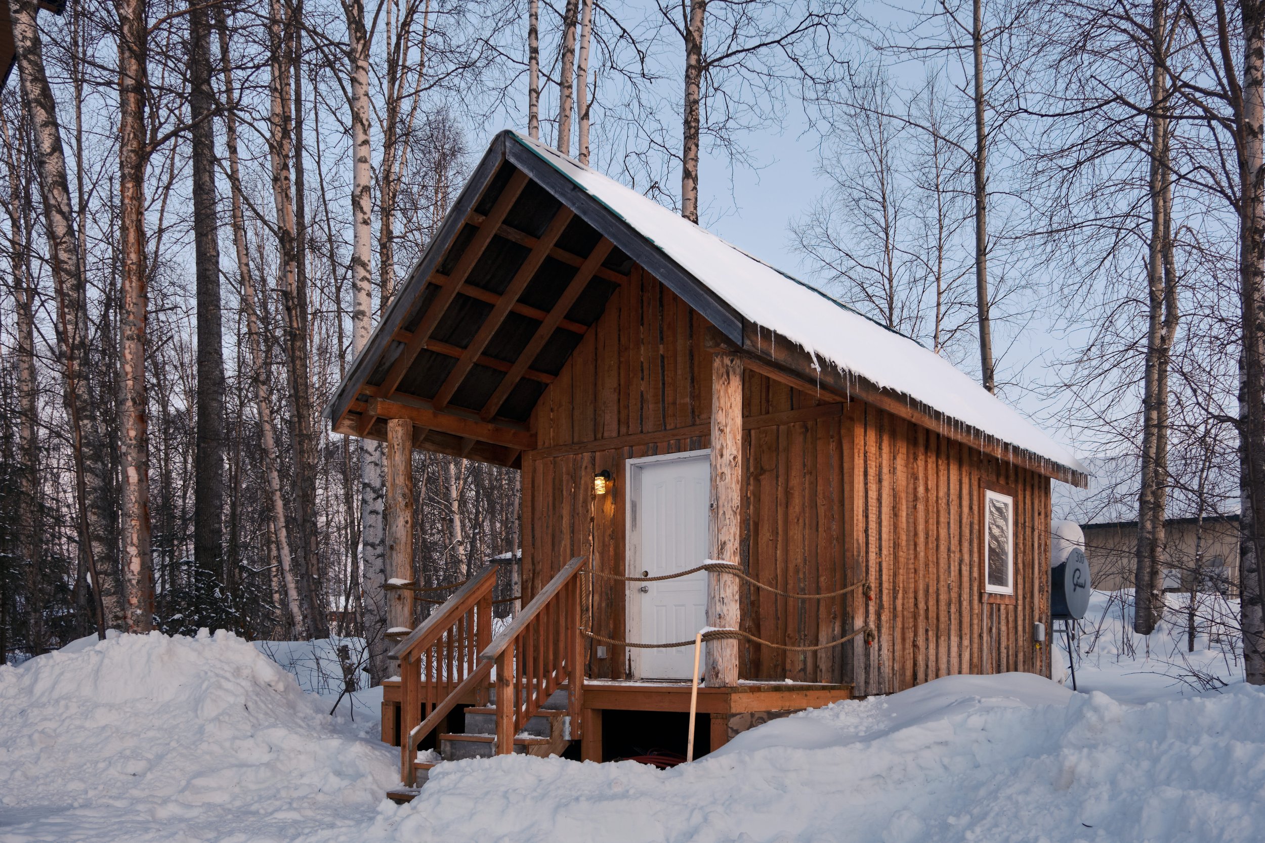 Exterior of Caribou Cabin in Winter