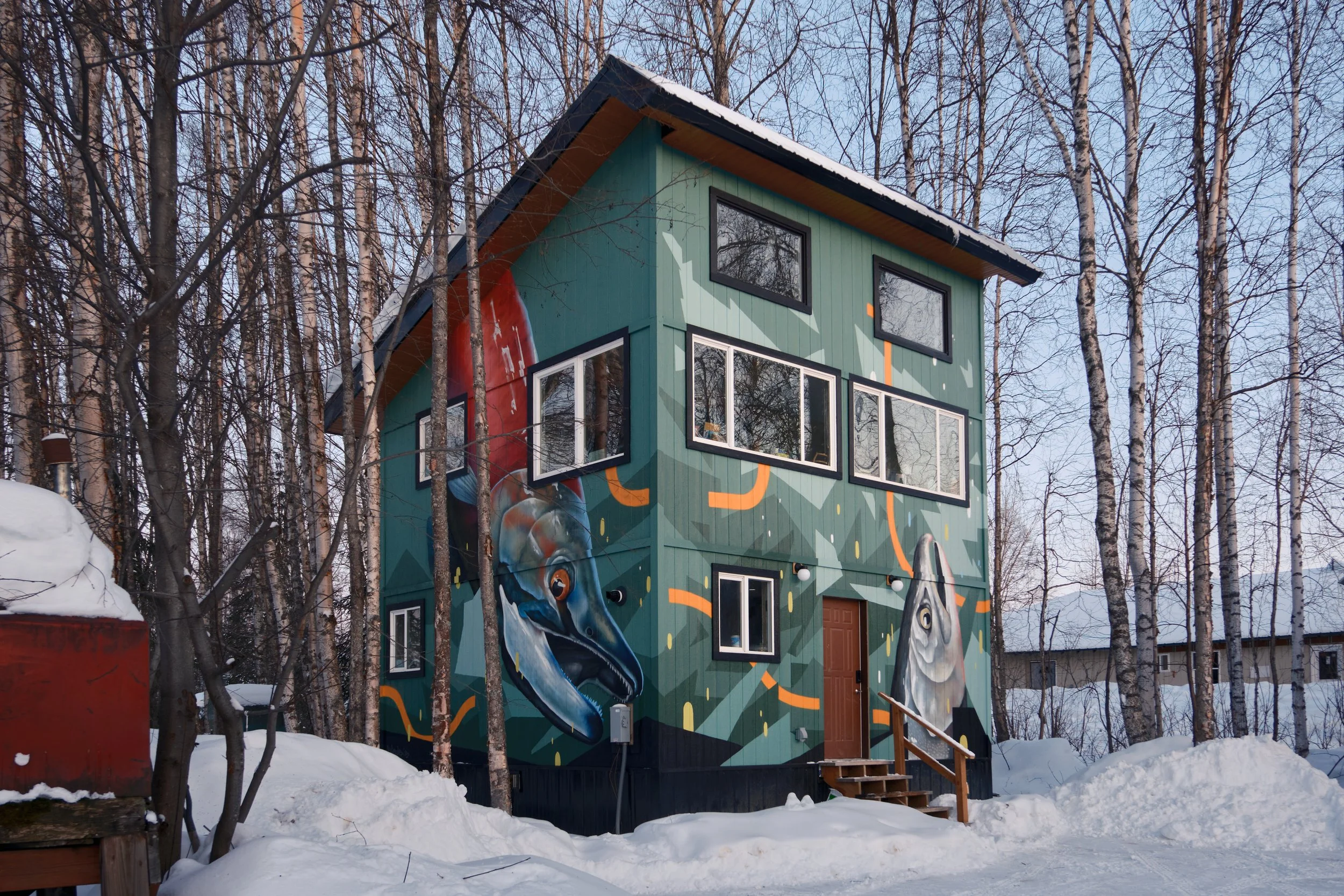 Shared bathhouse exterior in Winter