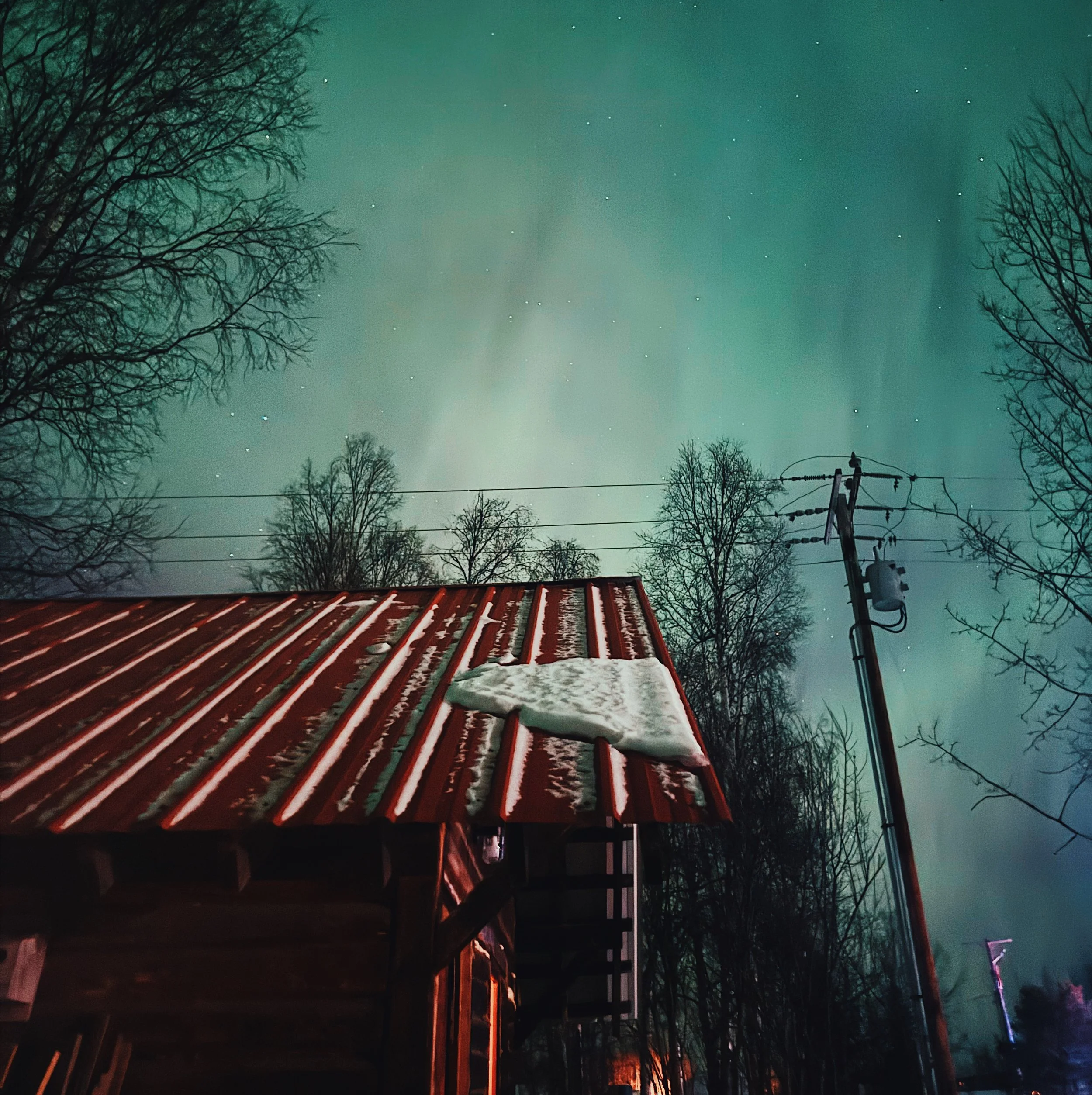 Aurora borealis as seen from outside mannix cabin in December