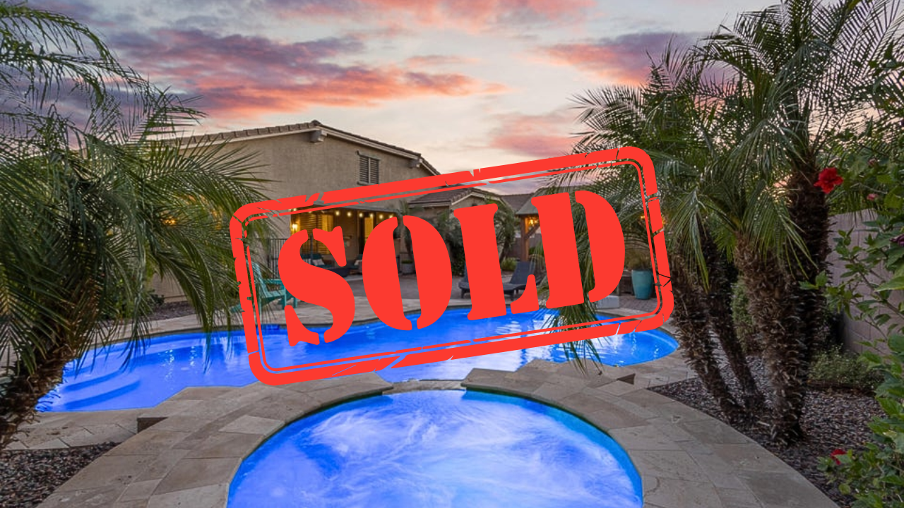 Gilbert AZ pool home just sold in Freeman Farms with rare backyard privacy, a heated pool and spa, 3-car garage, and oversized lot.