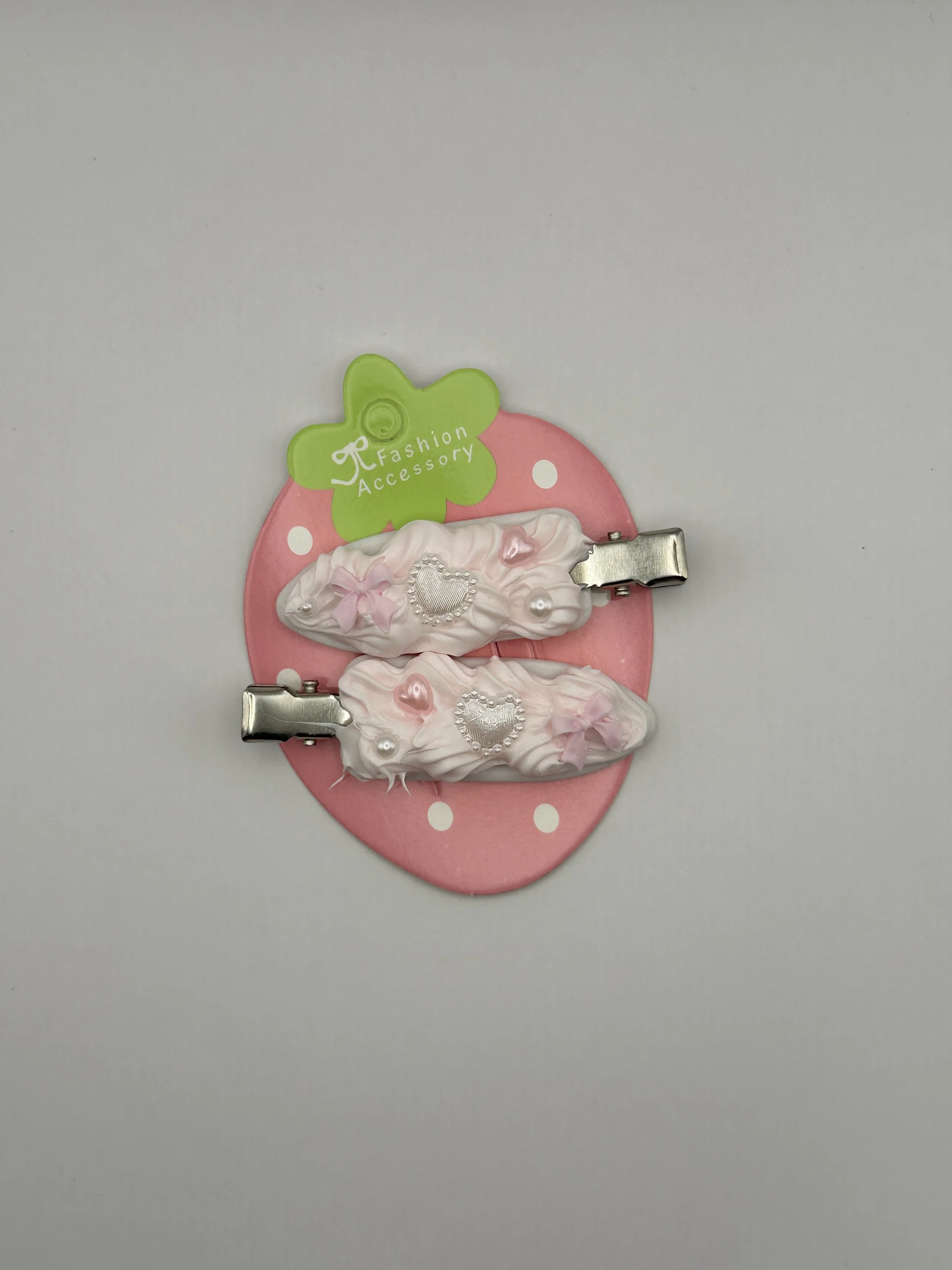 Small Charms Pink and White Decoden Hairclips
