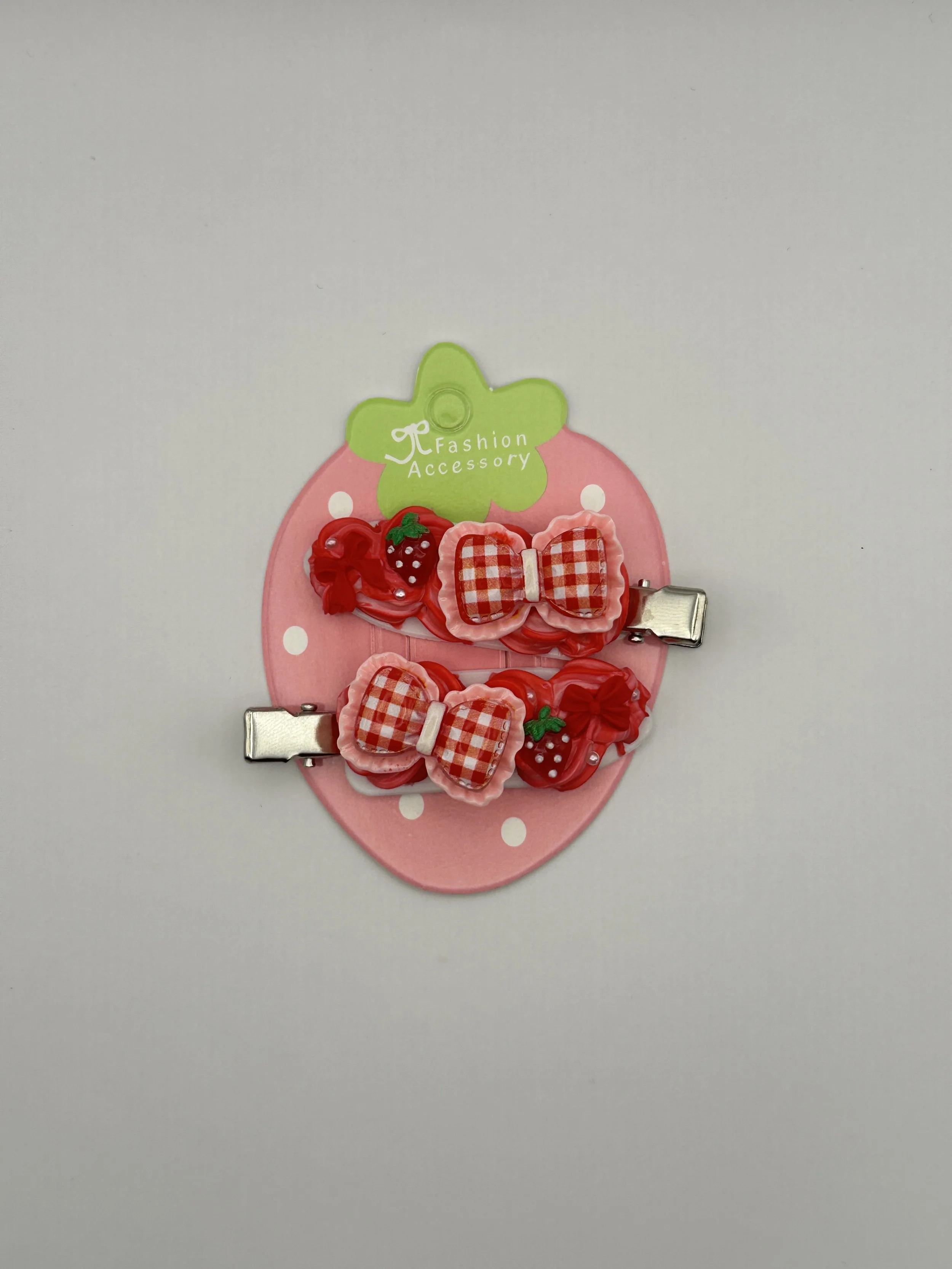 Plaid Bow and Strawberry Decoden Hairclips