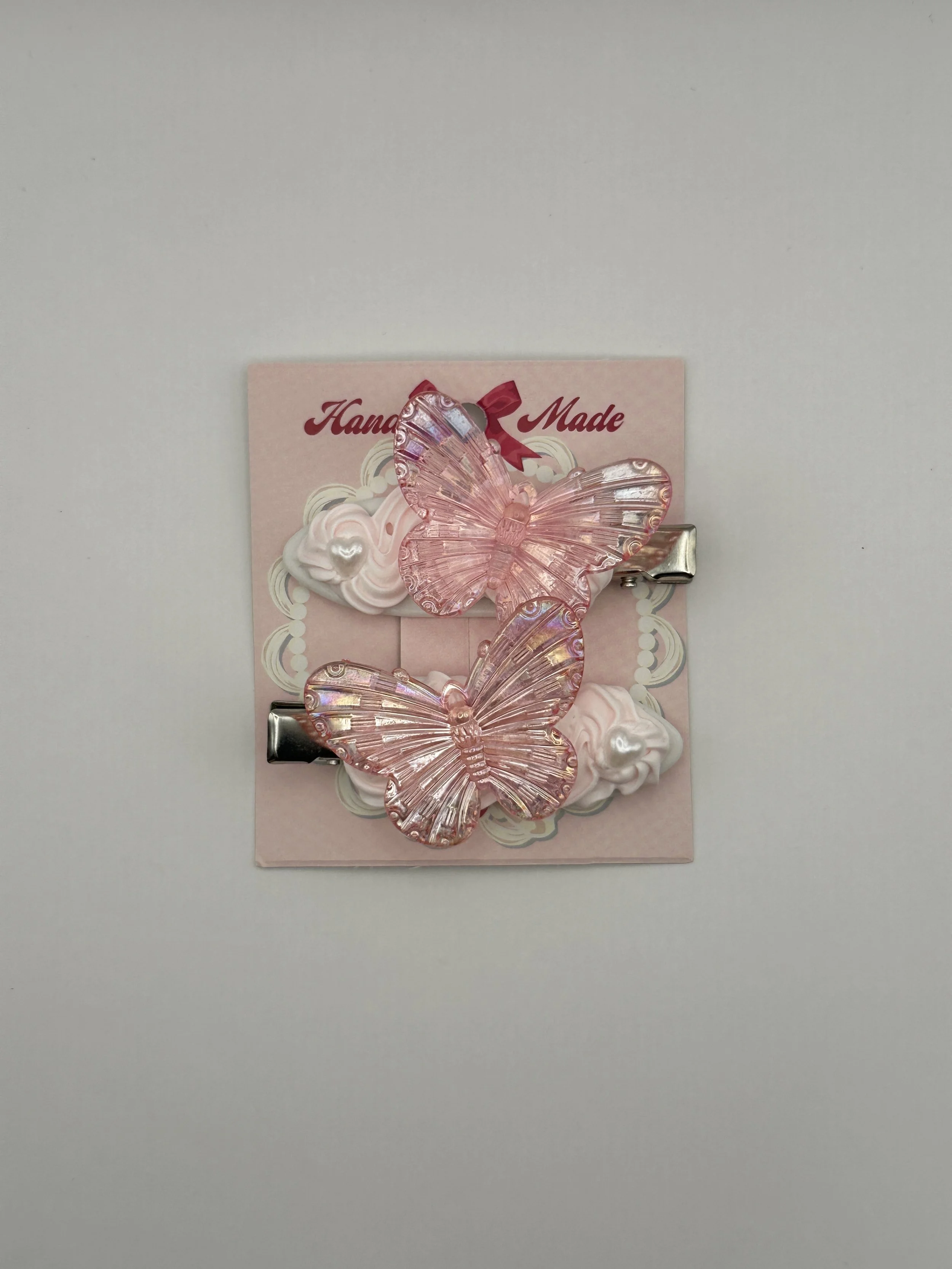 Pink Butterfly Decoden Hairclips