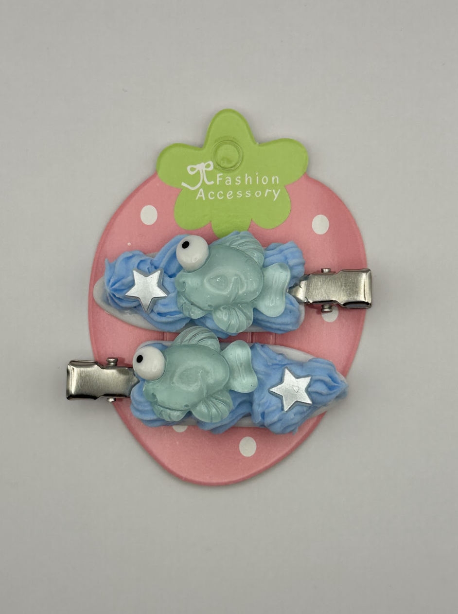 Blue Fish and Star Decoden Hairclips