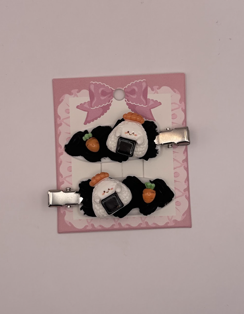 Onigiri and Carrot Decoden Hairclips