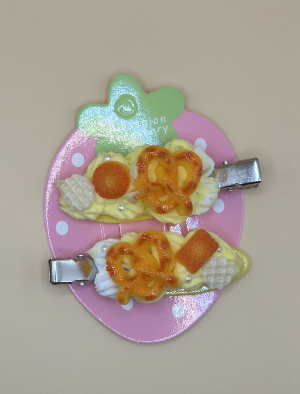 Yellow and White Baked Goods Decoden Hairclip