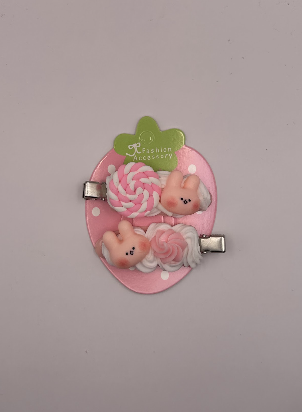 Pink and White Candy and Bunny Decoden Hairclips