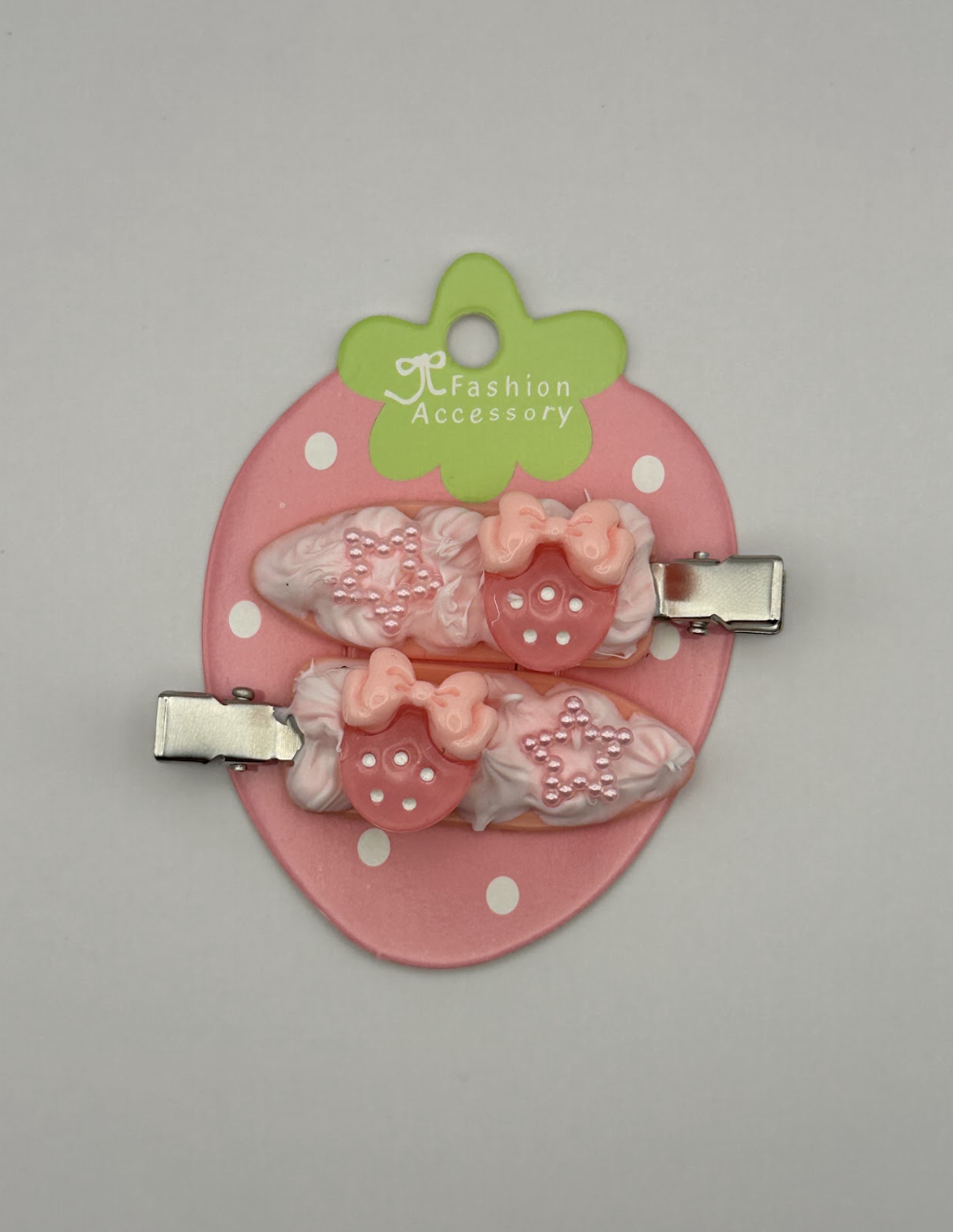 Pink Strawberry Decoden Hairclips