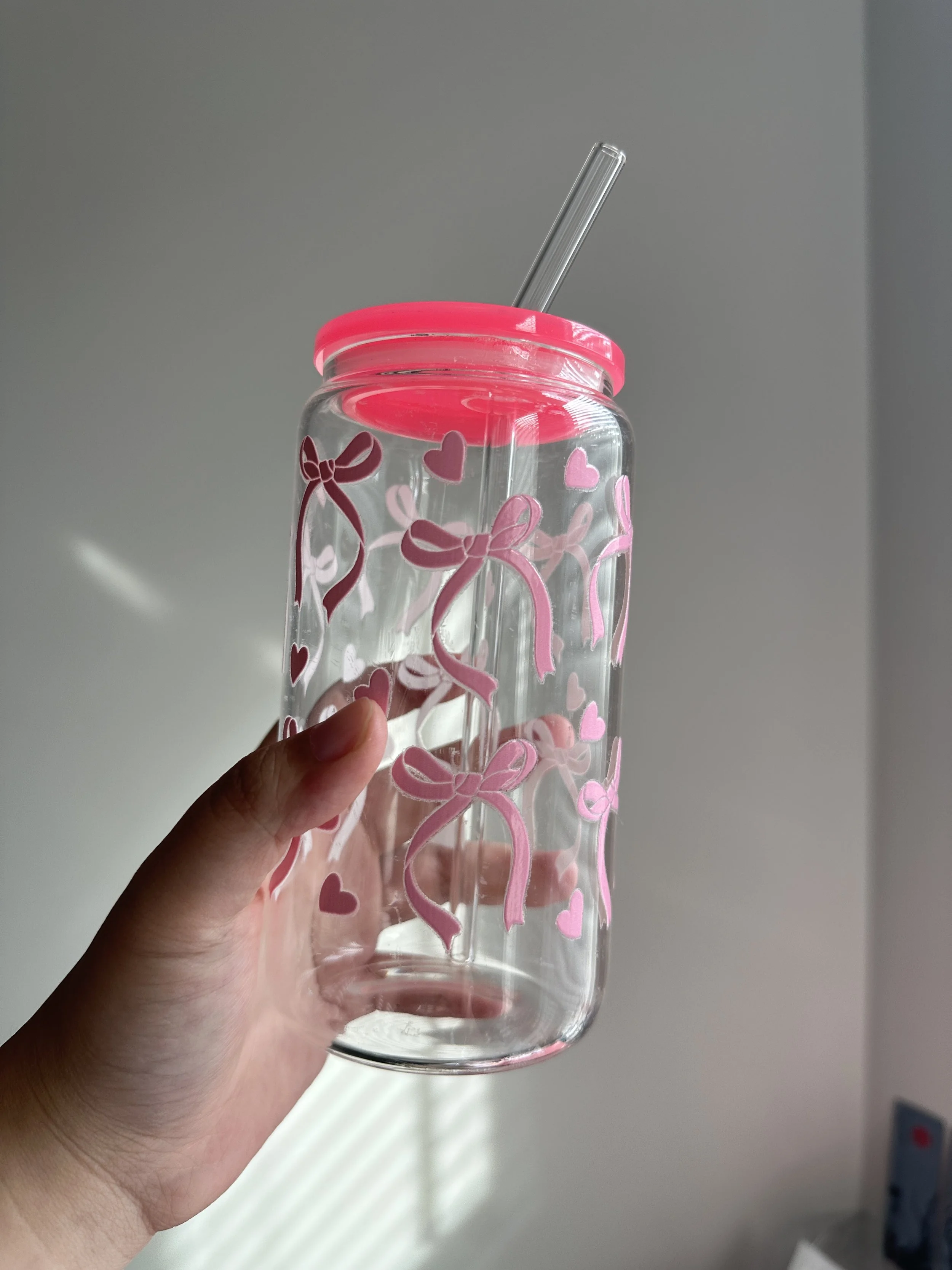 Pink Bows and Hearts Glass Cup