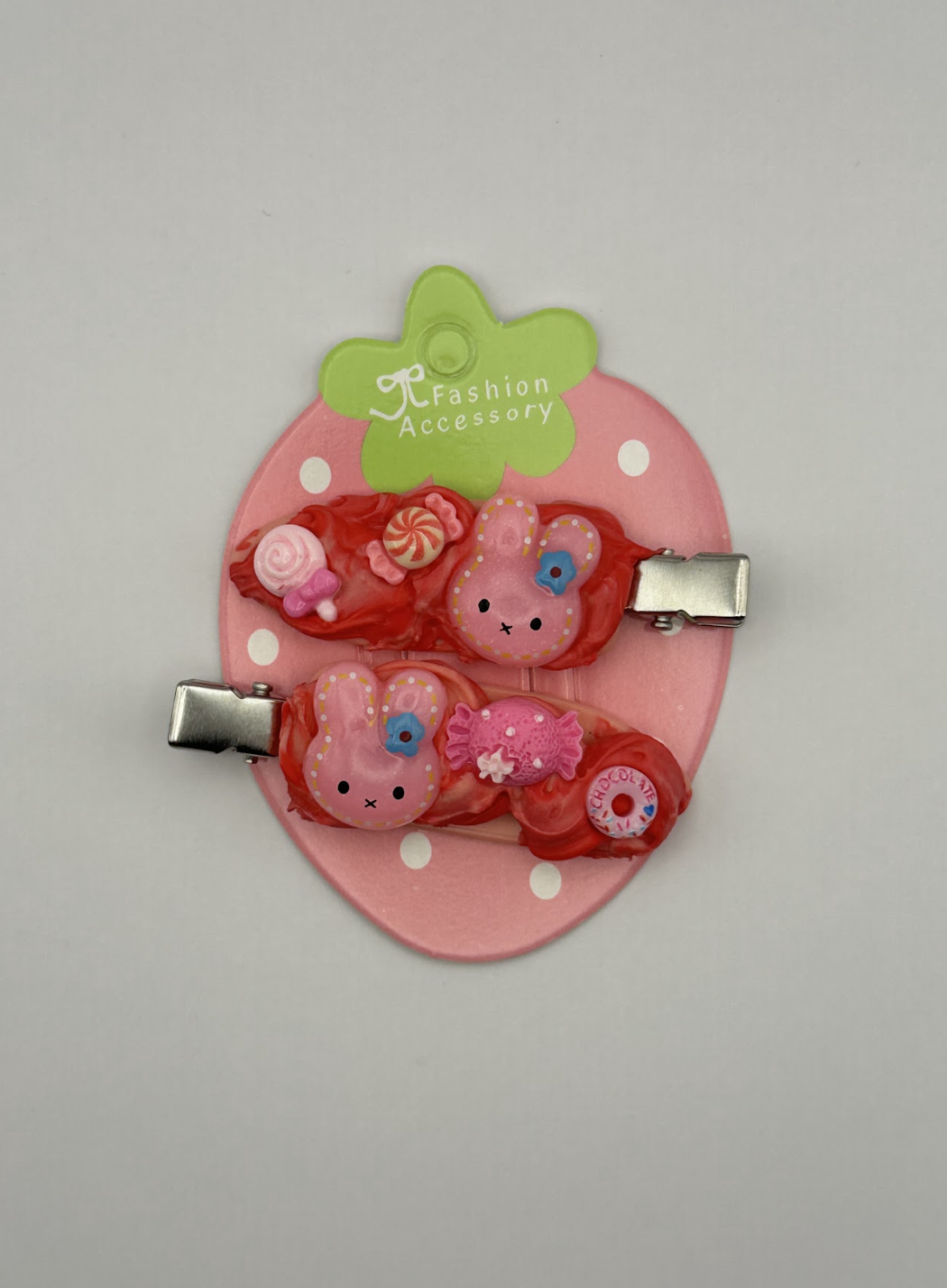Red and Pink Bunny Decoden Hairclips