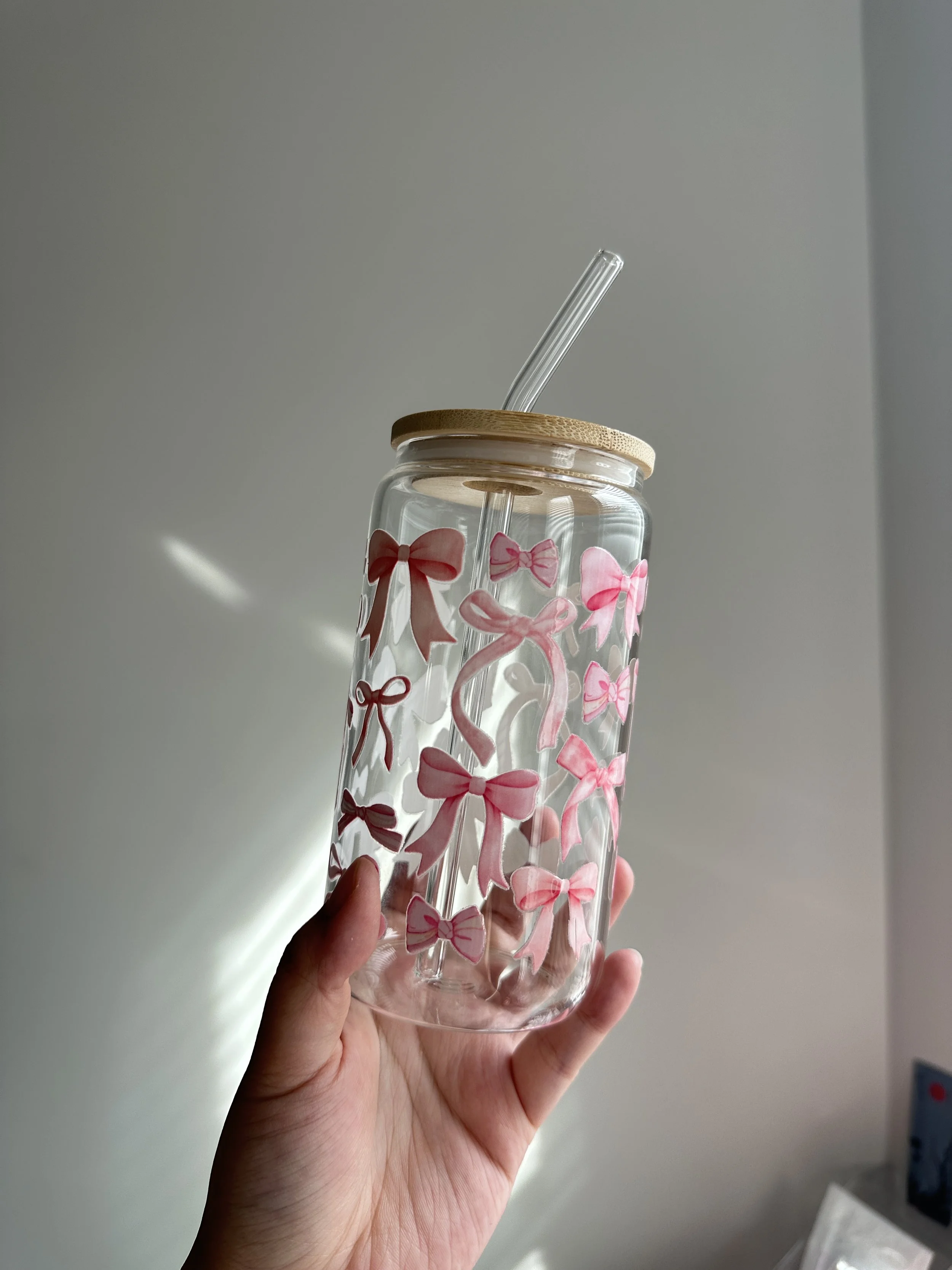Pink Bows Glass Cup