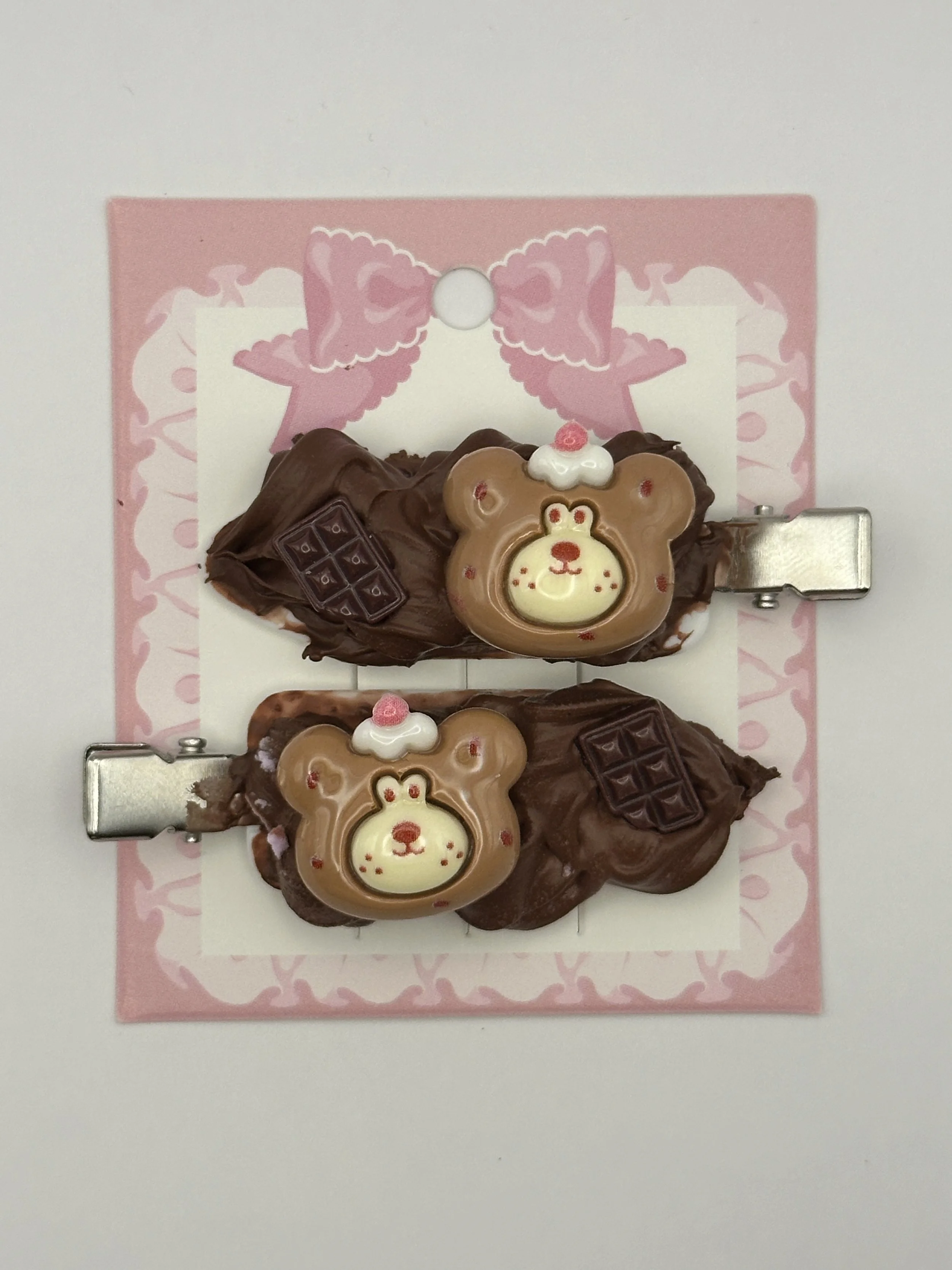 Brown Dessert Bear Decoden Hairclips