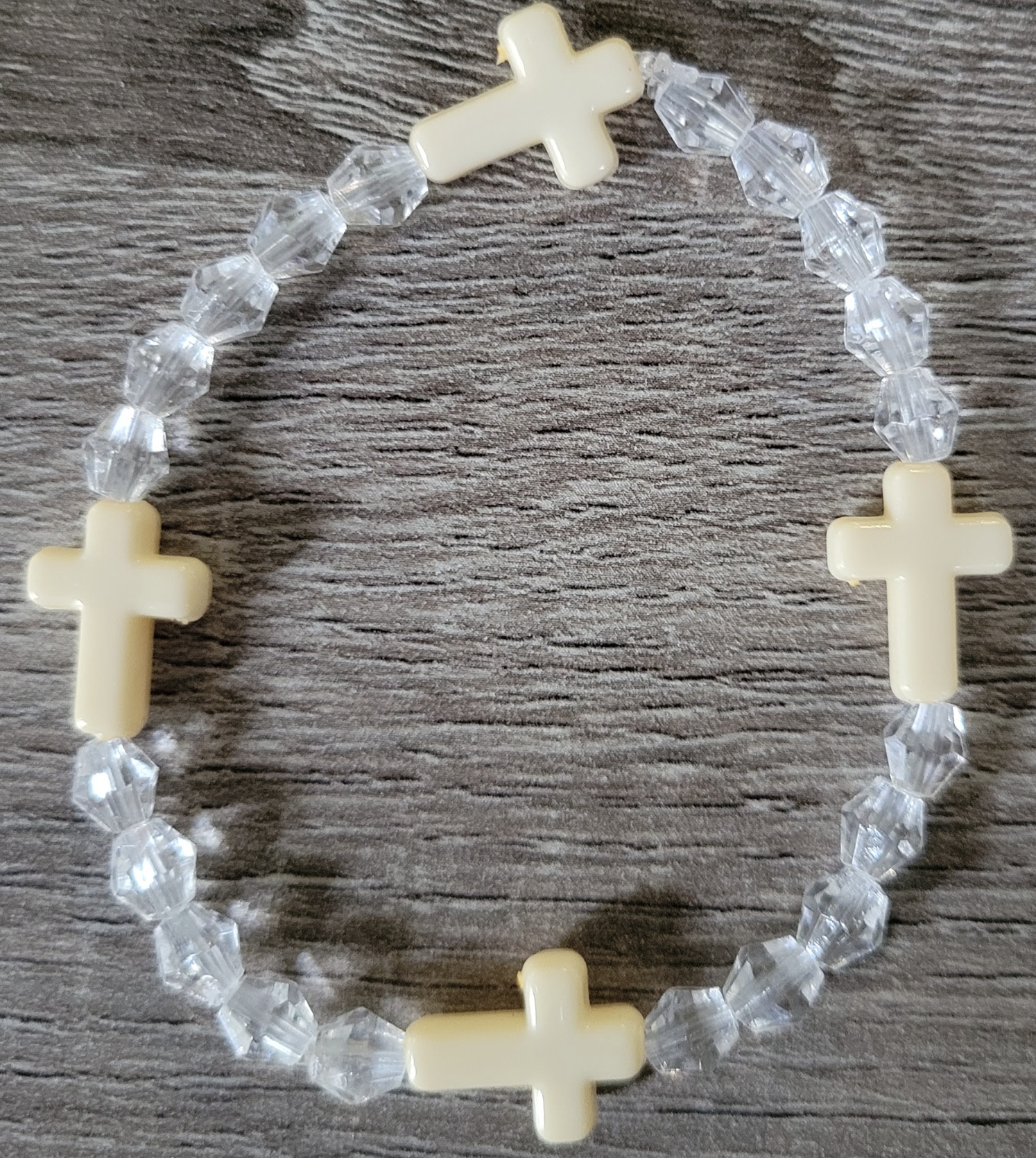 Clear & Creme Crystal Cross Bracelet