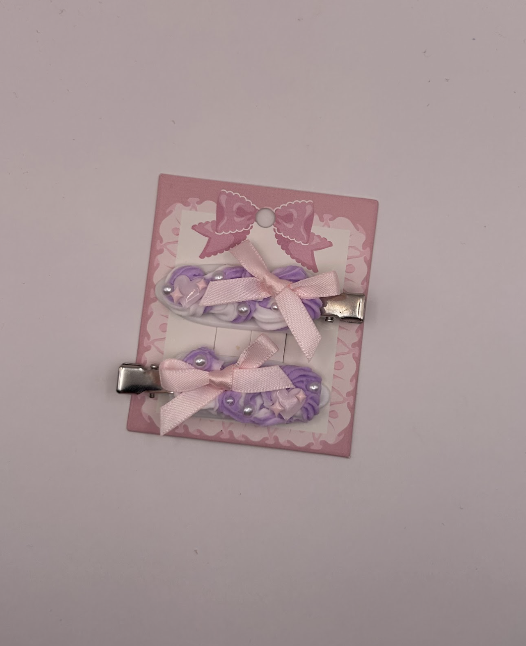 Purple and Pink Bow Decoden Hairclips