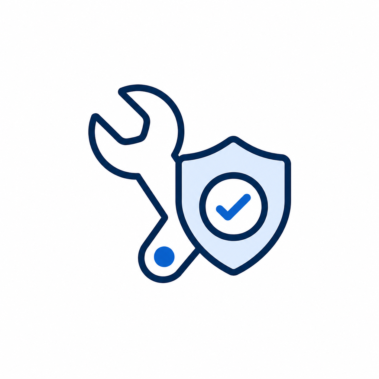 Illustration of a wrench and screwdriver with a shield containing a checkmark, symbolizing security or protection.