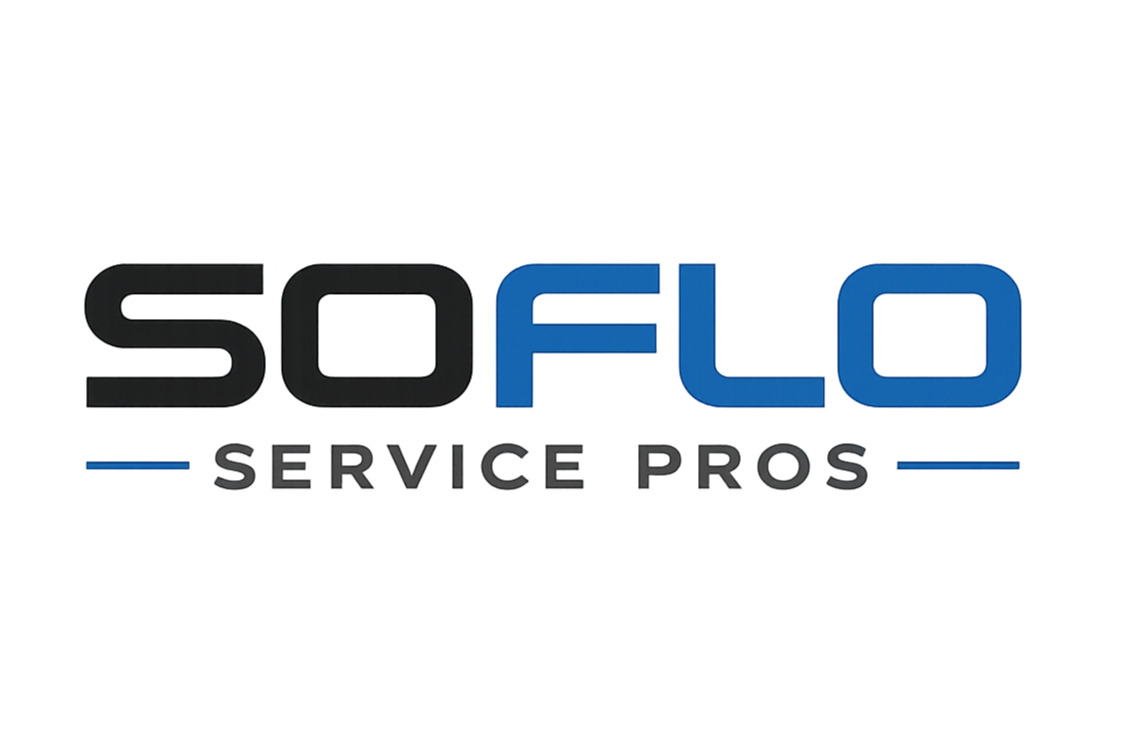 Logo for SOFLO Service Pros with the company name written in black and blue text.