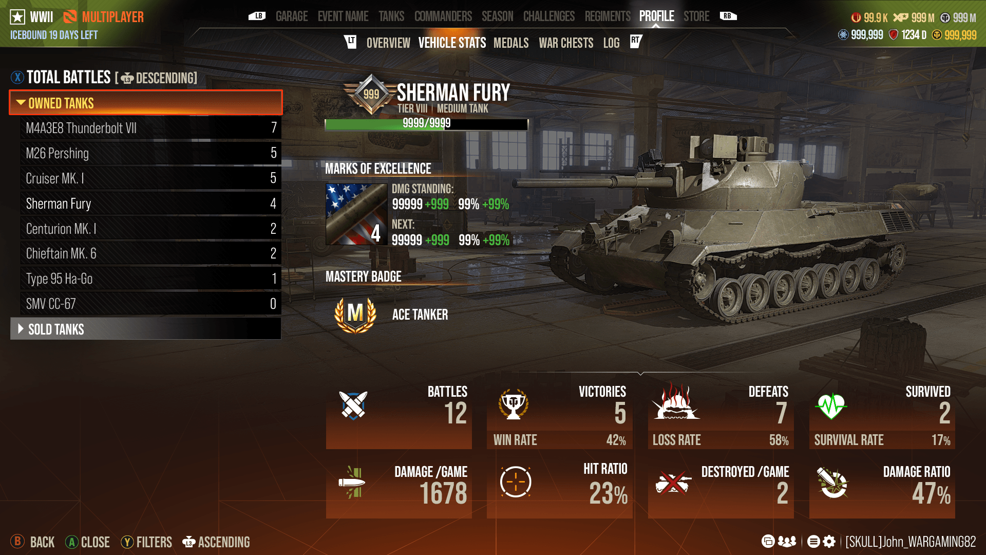 Tank Stats Screen - Reorganized navigation and filtering to improve discoverability while highlighting progression systems. Shifted key presentation into 3D to reduce ongoing art production and improve scalability.