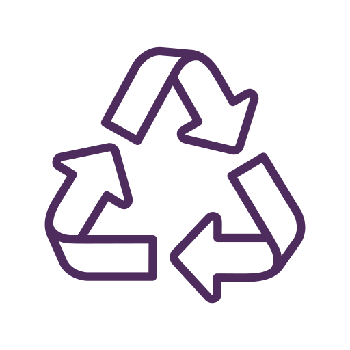 Recycling symbol with three arrows forming a triangle, outlined in purple.