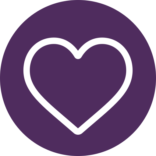 White heart outline on a purple circular background.