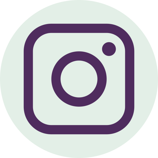 Instagram logo in purple inside a light gray circle.