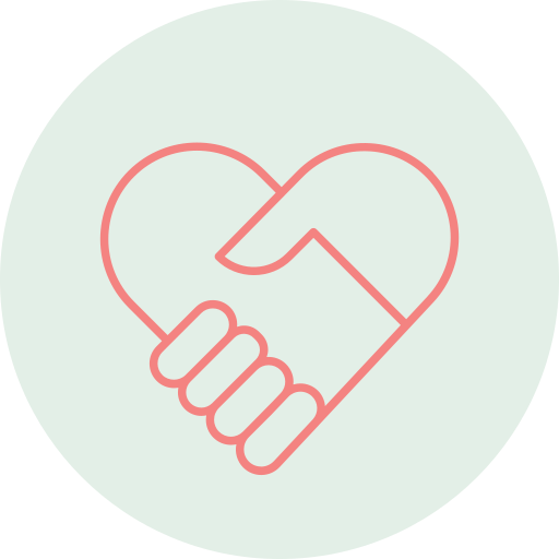 Outline drawing of two hands shaking, forming a heart shape