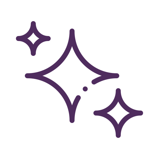 Stylized purple sparkle icons with three star-like shapes.