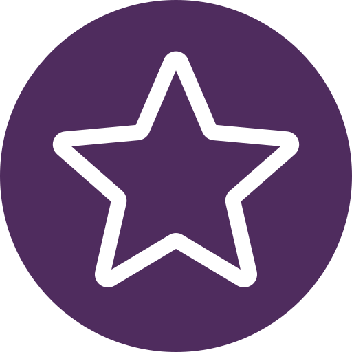 White outline star inside a purple circular background.