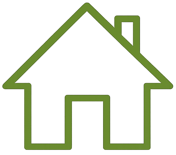 A simple outline of a house in green.