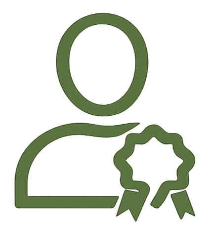 Icon of a certificate with a star-shaped ribbon attached.