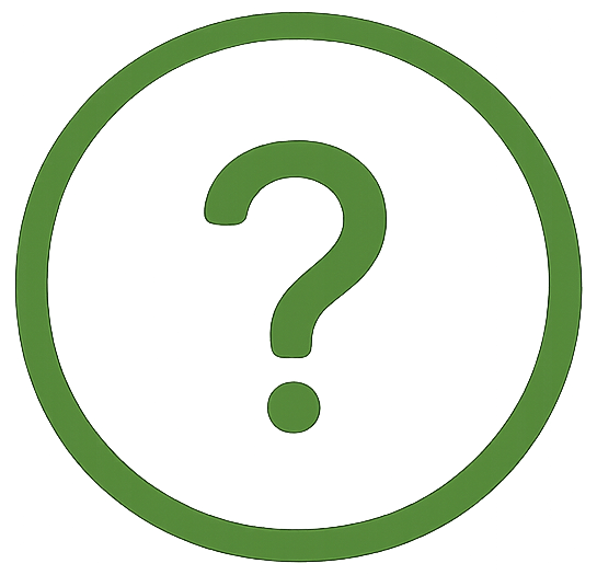 Green question mark inside a green circle on a black background.