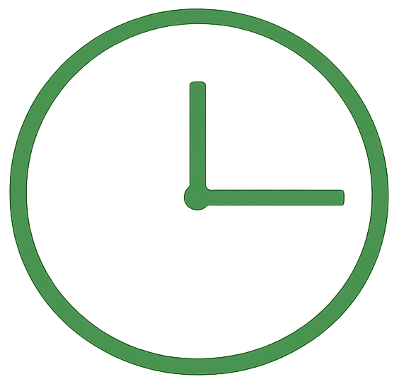 Green clock showing 3:00