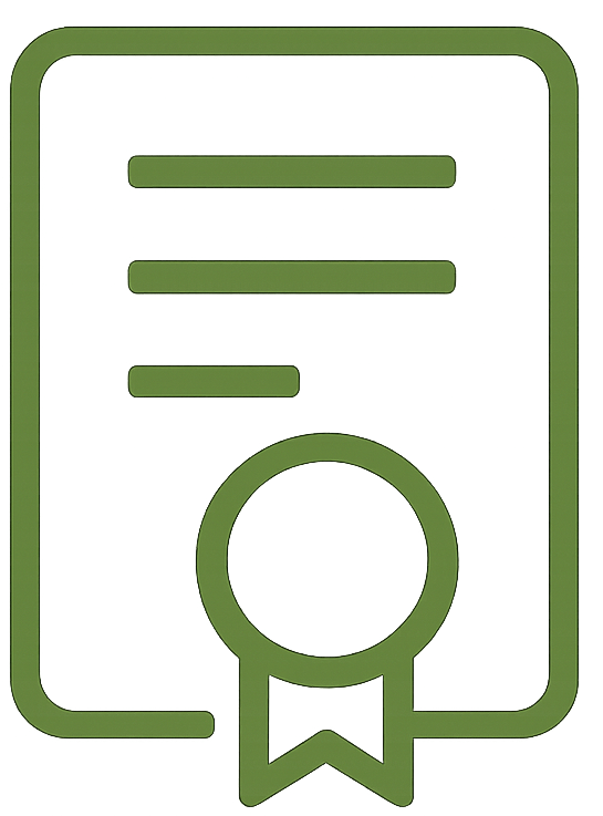 Outline of a certificate with a seal and ribbon in green color.