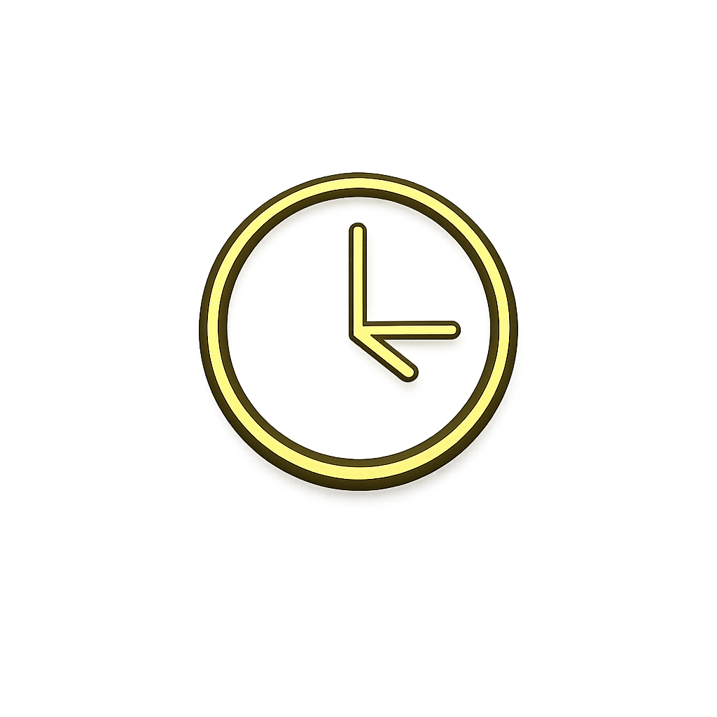 A clock with a gold frame and a black background showing the time as 3:00.