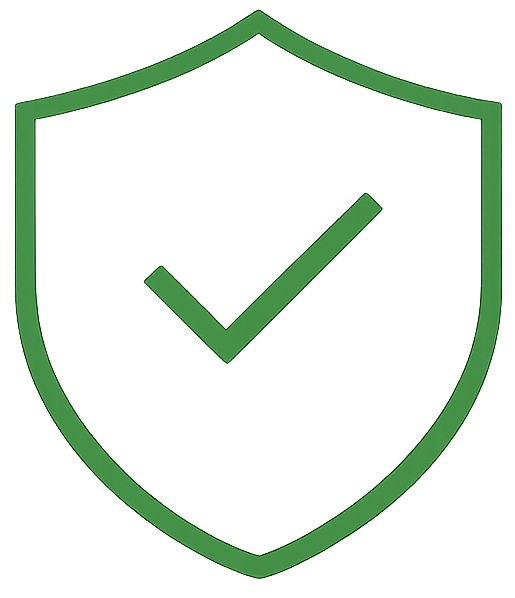 Green shield icon with a check mark inside.