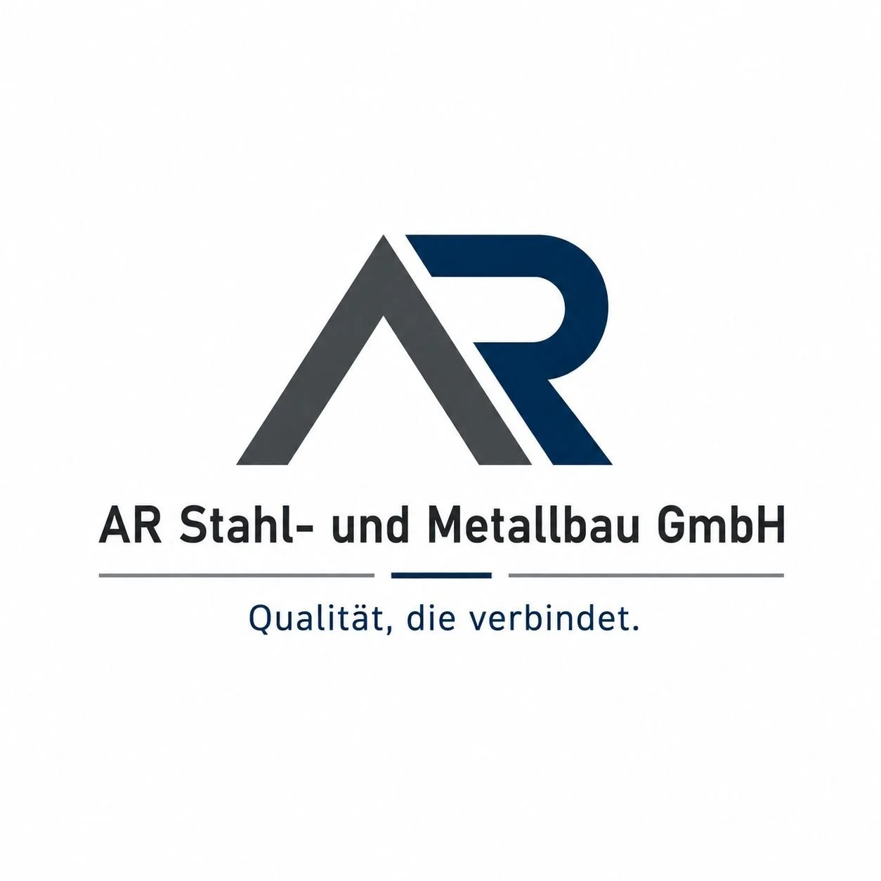 Logo der AR Stahl- und Metallbau GmbH mit Slogan 'Qualität, die verbindet.'