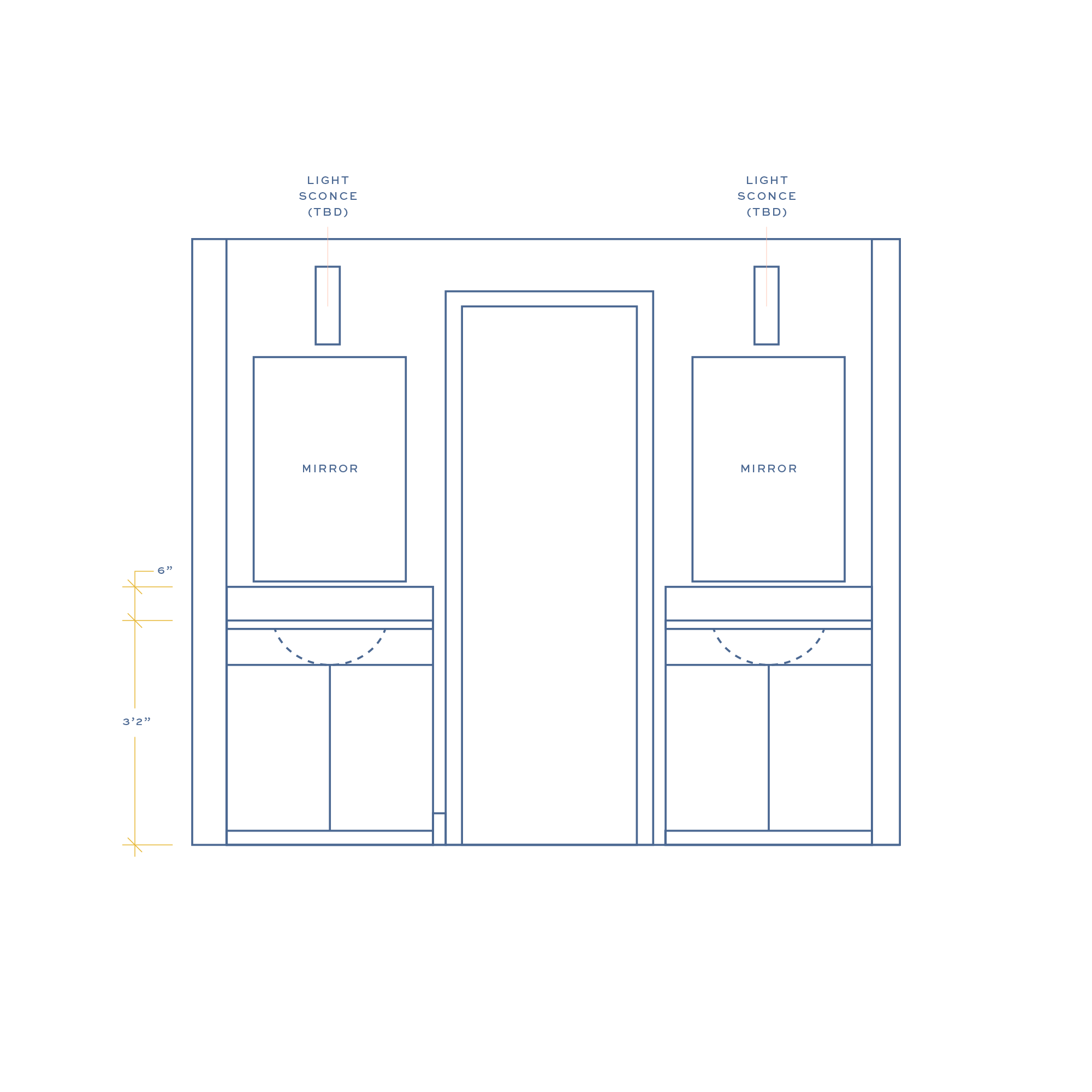 Technical architectural drawing of a bathroom with a few measurements and limited detail.