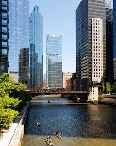 The south branch of the Chicago River, taken from the Madison Street Bridge, looking north