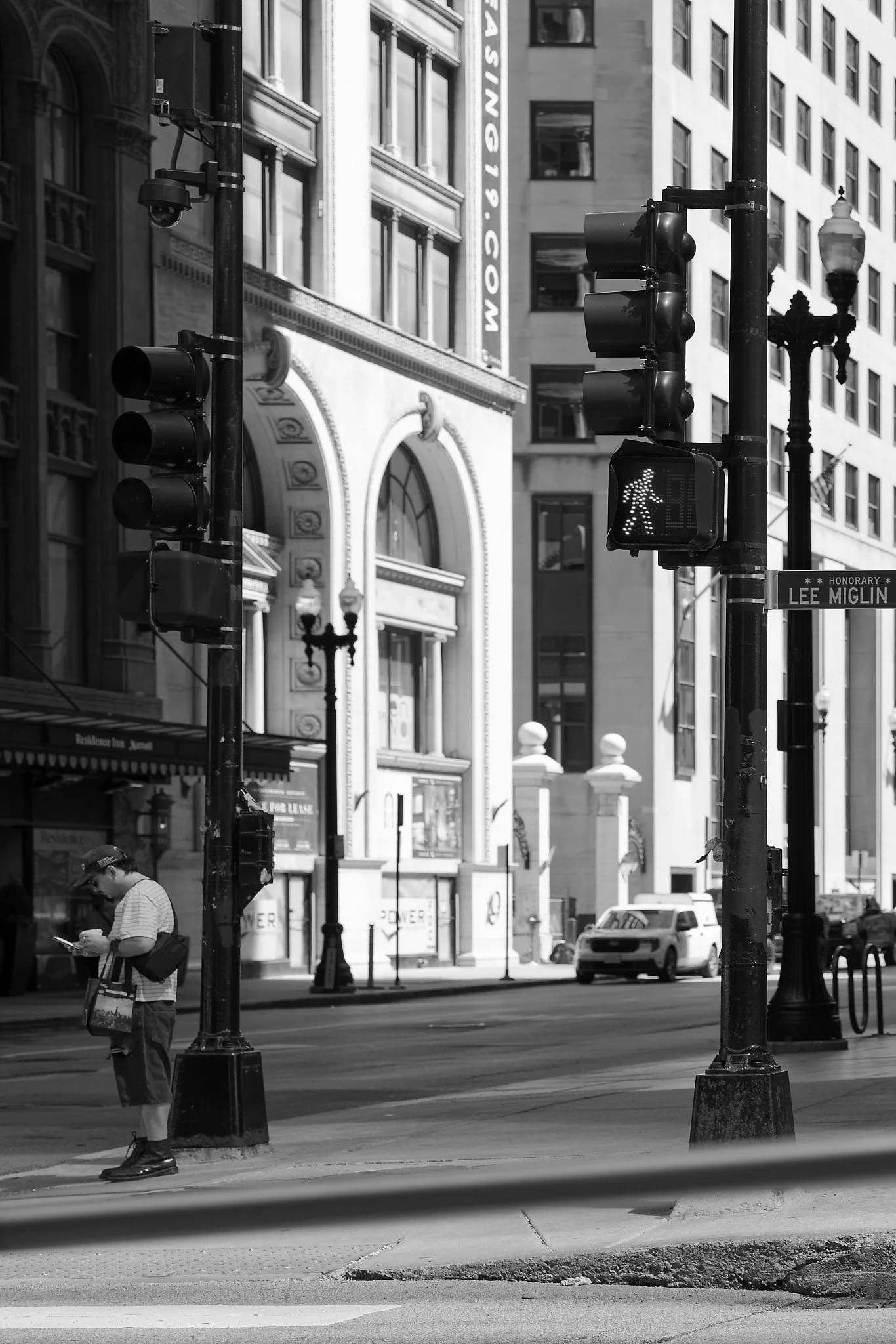 On north LaSalle Street in the business district of Chicago.  Again, attempting to capture light and shadow in grayscale.