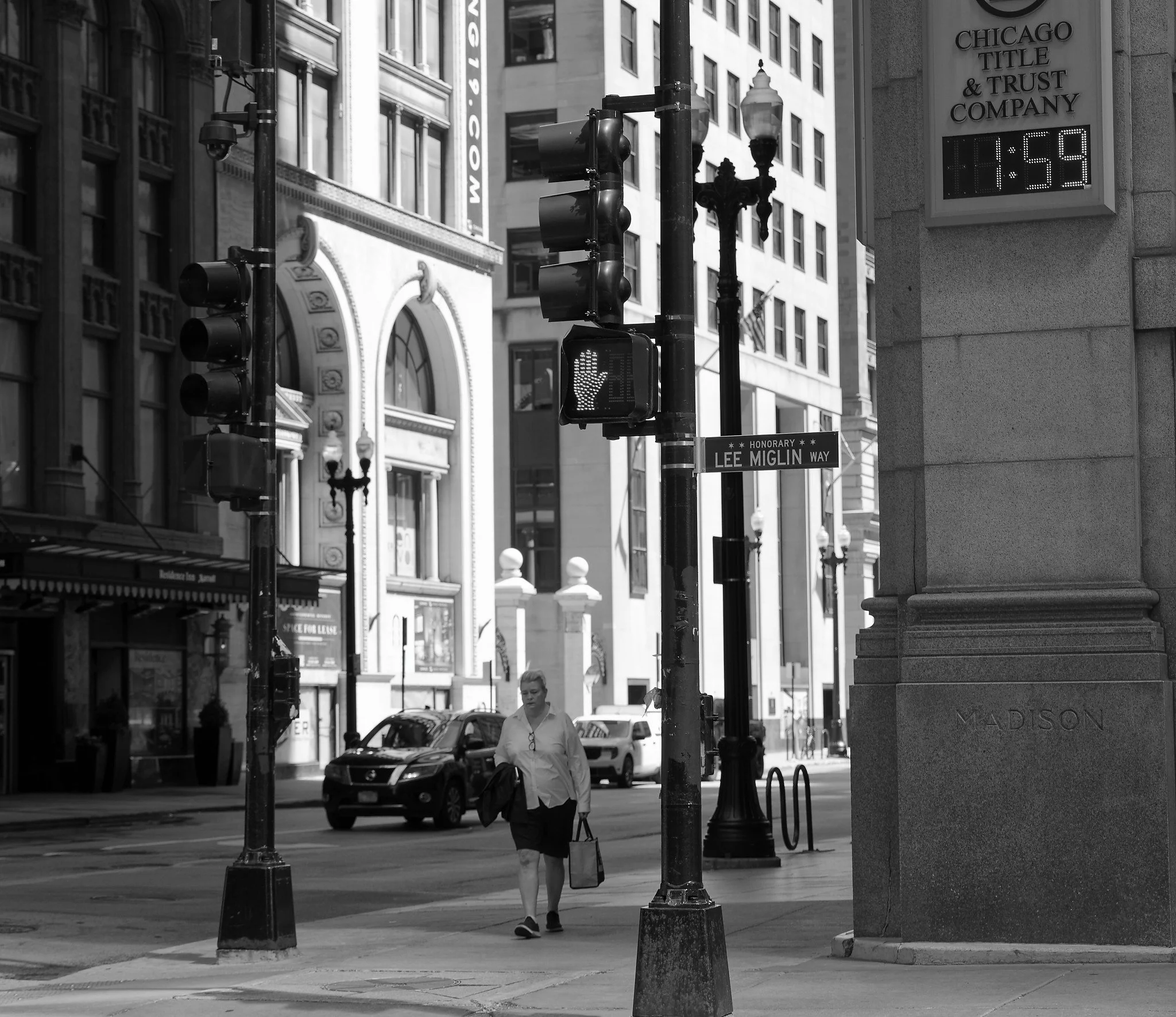 On north LaSalle Street in the business district of Chicago.  Again, attempting to capture light and shadow in grayscale.