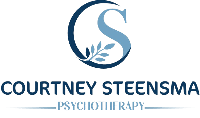 Logo for Courtney Steensma Psychology Therapy featuring a stylized 'S' with a leaf design and text 'Courtney Steensma Psychology Therapy' underneath.