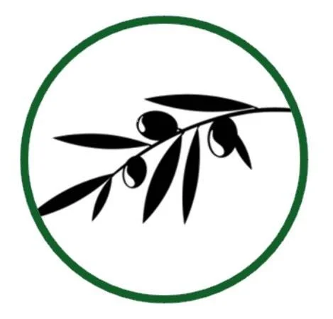 A black and white olive branch inside a green circle.