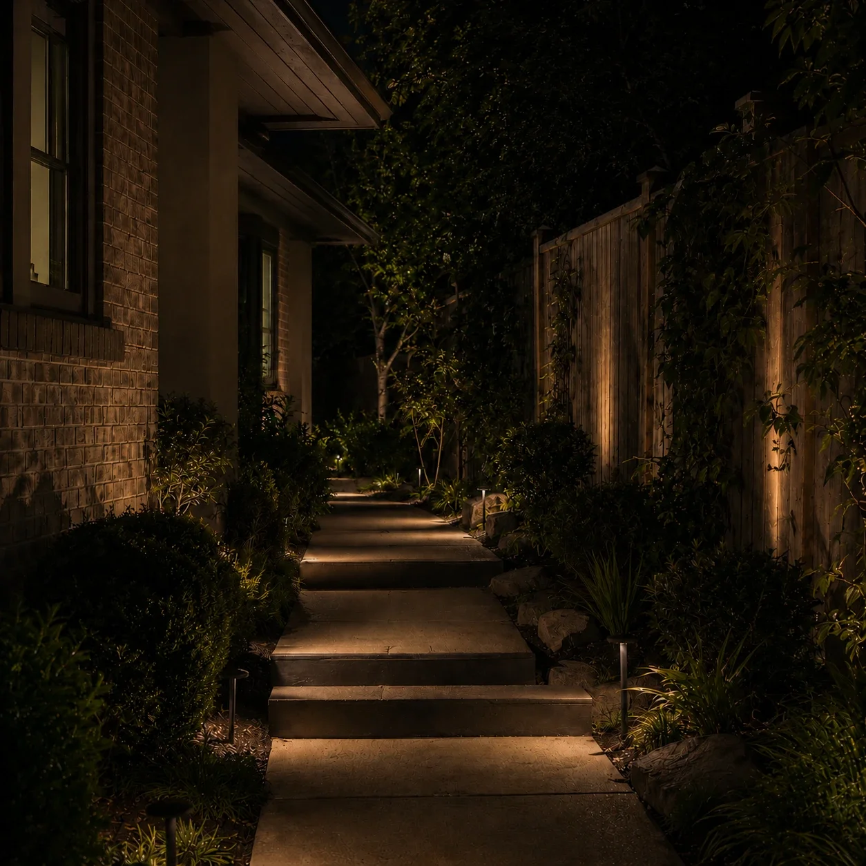 Lit side yard path