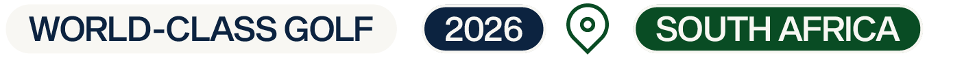 Event banner for World-Class Golf 2026 in South Africa with a location pin icon.