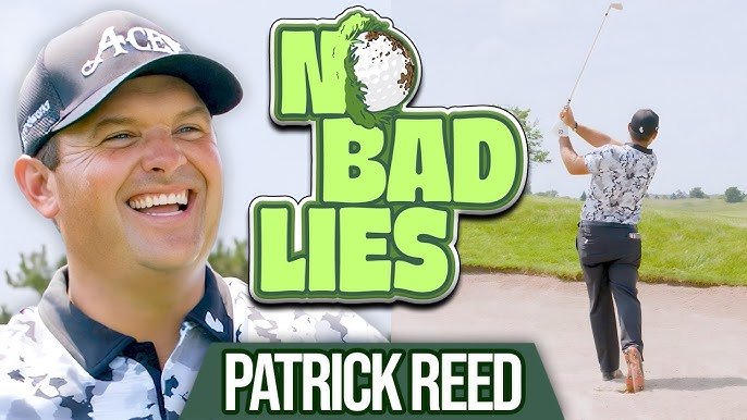 A smiling man in a golf cap and patterned shirt, with a golf course in the background. Next to him is a green graphic with the text 'No Bad Lies' and an illustration of a golf ball with dirt. In the background, a person is swinging a golf club on the fairway.