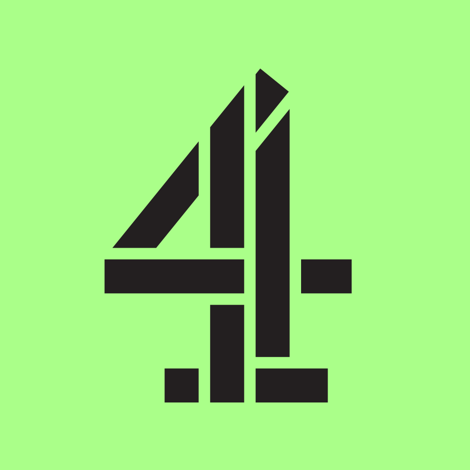 Black stylized number 4 on a light green background.